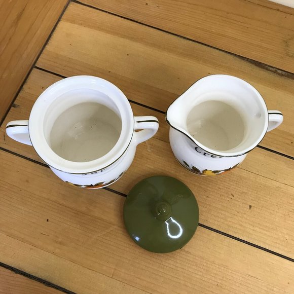 Creamer & Sugar Bowl with Lid Set Vintage Ceramic Made in Japan Fruit Design - Picture 5 of 6